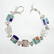 Southwestern Native American Handcrafted Turquoise, Lapis and Spiny Oyster Inlaid Link Bracelet in Sterling Silver by Ray Tracey, #8573