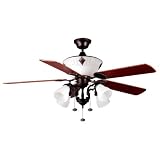 Litex VIC52ABZ5LK4 Victoria 52-Inch Remote Control Adaptable Five-Blade Ceiling Fan, Aged Bronze with Frosted Glass Light