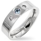 Mens Ring Rodium Plated - Wedding Band - Sapphire CZ, 10