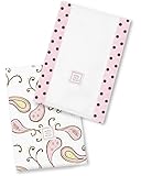 SwaddleDesigns Baby Burpies, Pastel Pink Triplets Paisley (Set of 2 Burp Cloths)