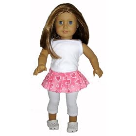Pink Heart Pleated Dress with White Knit Top and White Knit Leggings Fits 18 American Girl... by Red Truck Doll Clothes