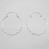 Hammered Sterling Silver 1" Hoop Earrings, #9458
