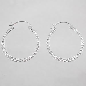 Hammered Sterling Silver 1" Hoop Earrings, #9458