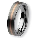 14K Rose Gold Inlaid Flat Tungsten Carbide Ring (6.0 mm) With Wood Box - Sizes 7-13