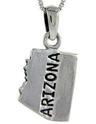 Sterling Silver Arizona State Map Pendant, 1 inch tall