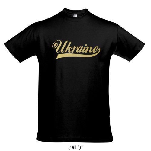 T-Shirt Ukraine Oldschool LÄNDERSHIRT EM / WM FAN Trikot S-XXL , Deep black – gold , XXL