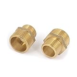 uxcell　六角ニップル　真鍮　ゴールドトーン　 70g　コネクタ　空気管　ブラスカプラ　２個入り