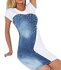 Summer Denim Sleeveless Asymmetric Crystal Cocktail Club Dress/Party Dress/Mini Dress 