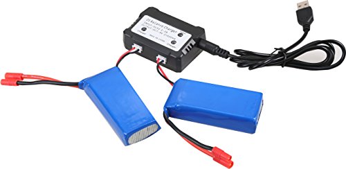 DeeRC 2PCS X8c X8w X8G 7.4v 2000mah 25C Offical Battery To Increase Flight Time(20 Min) and 2 in 1 Battery Charger for Syma RC Quadcopter Drone Spare Parts