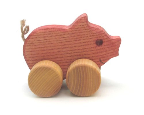 Childrens Toyshop  Toys : Push Along Pig - Wooden Toy