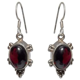Dangle Earings in Sterling Silver with Garnet Gemstone 2 inches