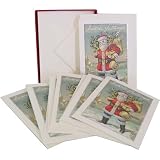 Vintage Santa Cavallini Glitter Greetings Boxed Set of 10 Holiday Cards with Envelopes