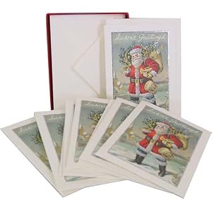 Vintage Santa Cavallini Glitter Greetings Boxed Set of 10 Holiday Cards with Envelopes