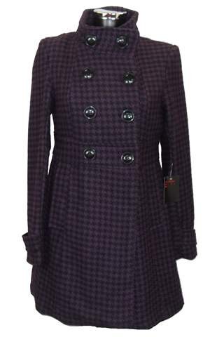 New Womens Purple Black Dogtooth Check Wool Mix  