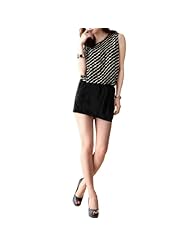 Summer Sleeveless Tank Zig Zag Elasticized   Waistline Chiffon/Polyester Mini Dress 