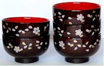 SANYOSHI LE木目汁椀 溜 花吹雪5Pセット SY2010541