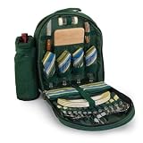Picnic Time Sorrento Insulated Picnic Backpack w Wine Duffel and Deluxe Service For 4 (Hunter Green)