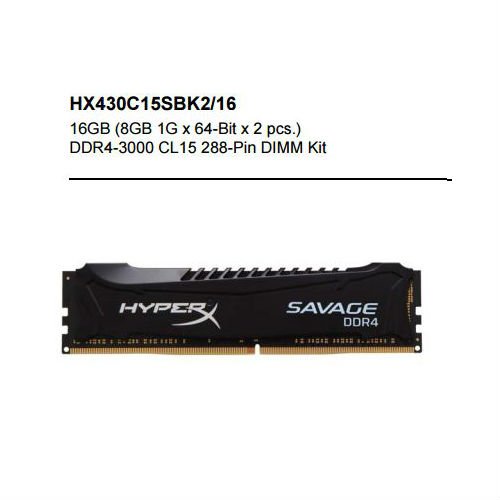 Kingston HyperX DDR4 288pin Non-ECC (Kit of 2) HEATSINK 16GB (2 x 8GB) 3000MHz CL 15 (15-16-16) XMP 1.35V HX430C15SBK2/16