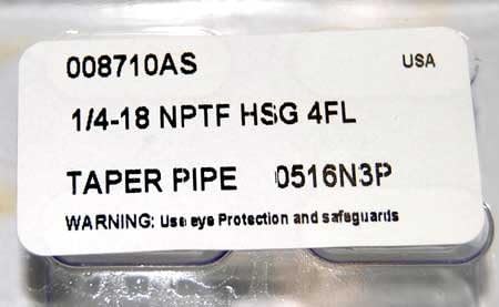 3 Pcs. Standard Tool Made in USA 1/4-18 HSS NPT Taper Pipe Taps