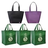 2 Shoulder Tote Bags, Purple & Black + 3 Printed "A World of Thanks" Reusable Grocery Tote Bag Combo Pack
