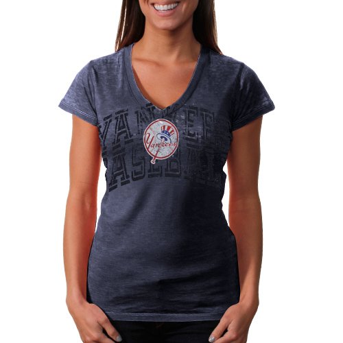 MLB Touch by Alyssa Milano New York Yankees Ladies Fade Route V-Neck T-Shirt - Navy Blue (X-Small) at Amazon.com