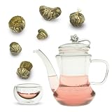 工芸花茶 中国茶の工芸品 銀針茶 42g 6種類 + グラス6個 + 牡丹トールポットセット