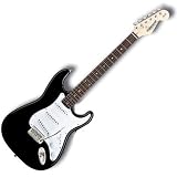 Fender Starcaster Strat Ebony Black Full Size Electric Guitar - (Includes Whammy Bar, eBook)