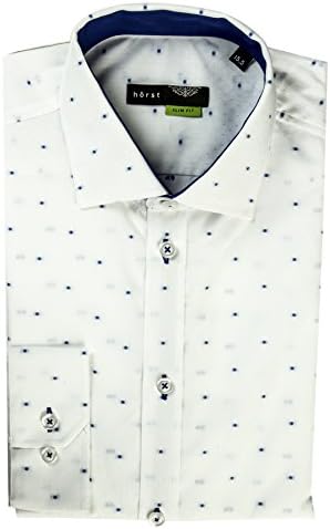 horst Men's Dotted Blue Swiss Long Sleeve Slim Fit Dress Shirt White/Blue Size 15
