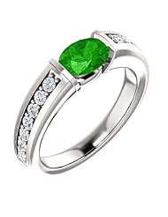 14K White Gold 7.00x5.00mm Oval Cut Tsavorite and Diamond Ring -- LIFETIME WARRANTY