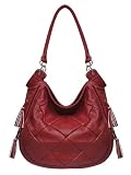 Stylish Quilted Design Hobo Handbag - Choose from Silver, Oak or Red