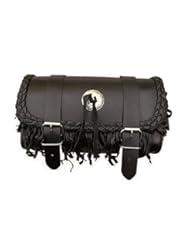 Automotive Parts and Accessories: Genuine Black Leather Hard Motorcycle Tool Bag With Concho & Fringe - Allstate Leather