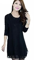 Plus Size Sexy Sweater Chiffon/Knit  Round Neck Above the Knee Long Sleeves Tunic/Jumper/Mini Dress  With a Bow(s)