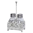 Antique White Salt and Pepper Shaker Caddy - 3 Piece set