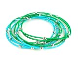 Green  Turquoise Guitar String Bracelets - Set of 9