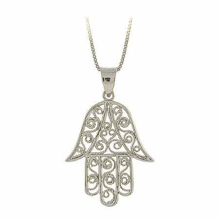 Muslim Sterling Silver Filigree Hamsa Hand Pendant