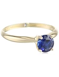 14k Gold 6mm Round Created Blue Sapphire Gemstone Solitaire Ring (1.10 ct)