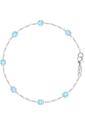 Baby Blue Synthetic Resin Bead Chain Anklet In Sterling Silver