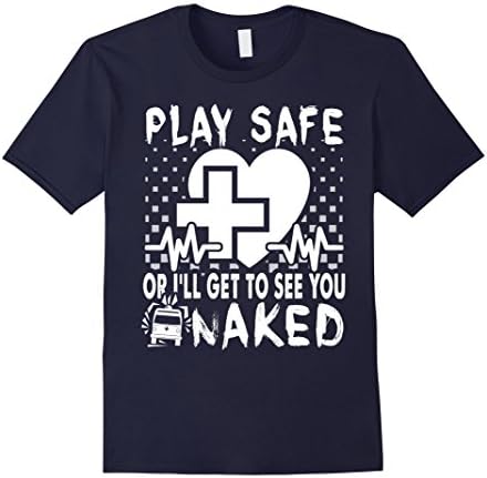 Men's EMS Tee Shirt Play Safe Or I'll Get To See You Naked XL Navy