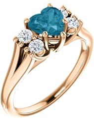 18K Rose Gold 6.00x6.00mm Heart Cut London Blue Topaz and Diamond Ring -- LIFETIME WARRANTY
