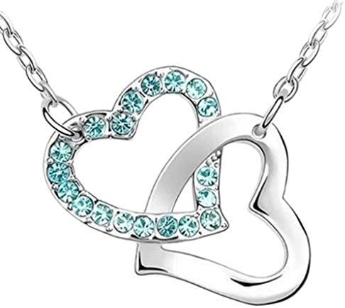 Mikiy Women's Fashion Alloy Diamond Heart Pendant Necklace(Ocean Blue)