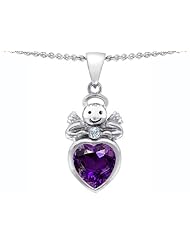 Original Star K (tm) Love Angel Pendant With 10mm Simulated Amethyst Heart in .925 Sterling Silver