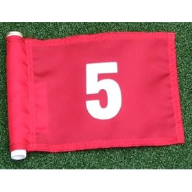 White Numbered - Red Jr. (8" L x 6" H ) Marker Flags For Golf & Putting Green Applications, #5