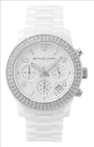 Michael Kors Women's White Ceramic Link Bracelet Quartz Chronograph Crystal MK5188
