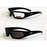 2 Black Frame Motorcycle Riding Glasses Sunglasses Day and Night Smoke Clear Lens Has... by Global Vision Eyewear