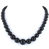 Black Colored Pearl Graduated Necklace with Silver Colored Clasp and Extension