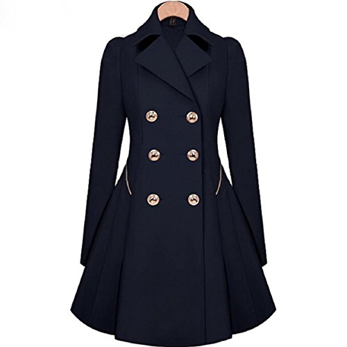 Aokdis Womens Winter Leisure Double Breasted Coat long outwear Slim Outerwear (L, navy)