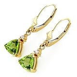 14-Karat Yellow Gold Peridot and Diamond Triangle Earrings