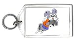 Keychain with soccer, jumping, catching, goalie, bunny, rabbit, animal