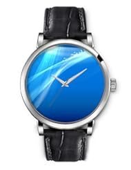 SPRAWL Aanalog Fashion Series Silver Ladies Watches of Genuine Black Leather Strap,Unique Wrist Watch for Women Girls Designed with Waves and bubbles on blue background