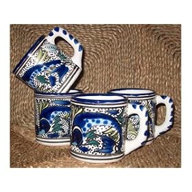 Le Souk Ceramique AF-53 Aqua Fish Coffee Mugs Set of 4 12-oz. by Le Souk Ceramique